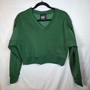 Jolie & Joy V-Neck Cropped Sweatshirt Green Medium J4P9748CFN